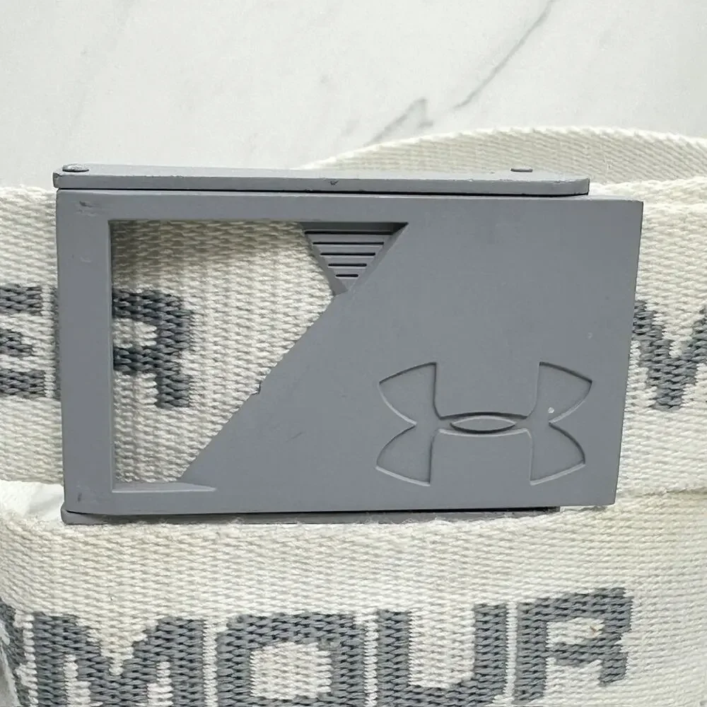 Mens Under Armour White Silver Spell Out Web Belt Small ✨